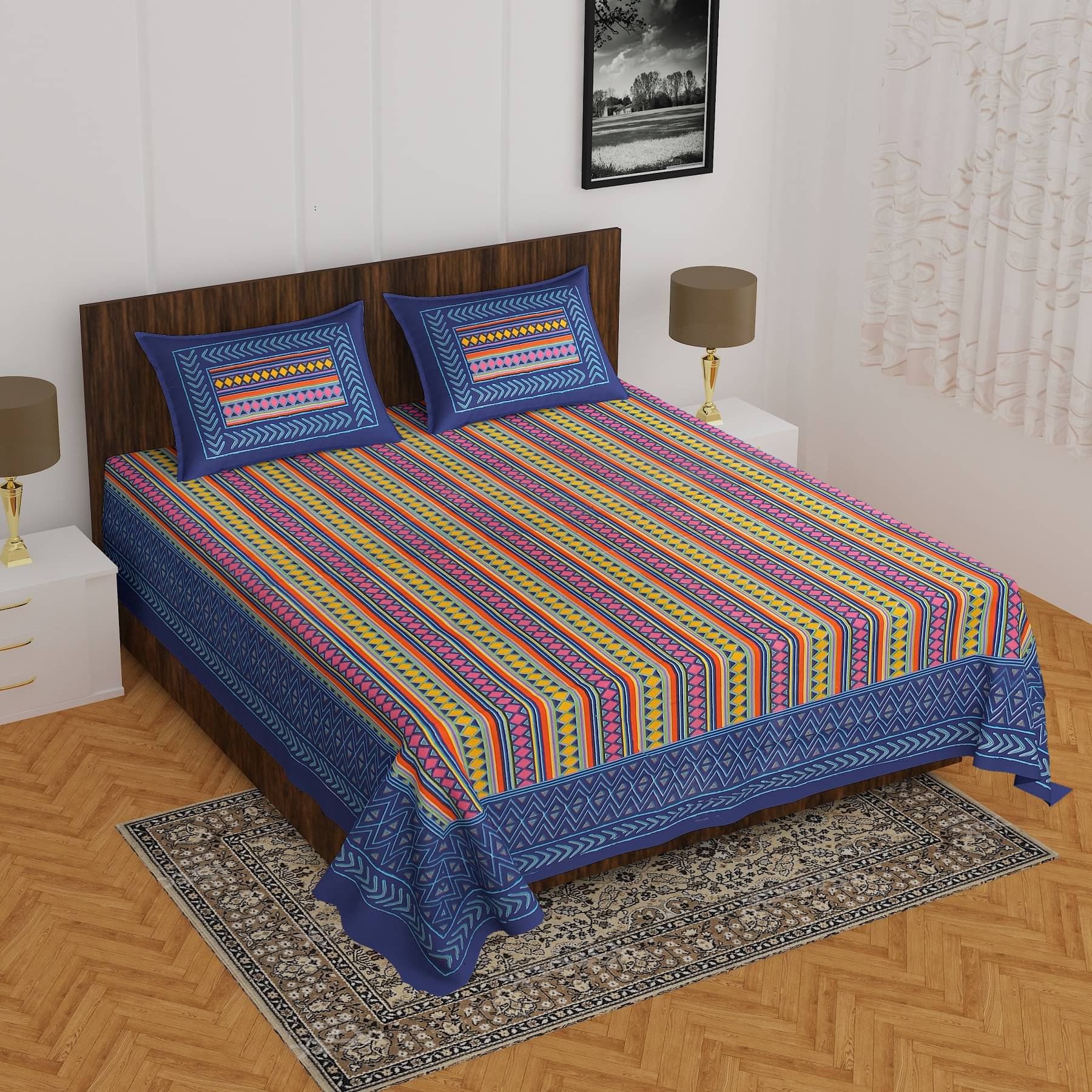K.D.PRINTS Cotton 1 Double Bedsheet with 2 Pillow Covers ( Multicolor )     			K.D.PRINTS Cotton 1 Double Bedsheet with 2 Pillow Covers ( Multicolor )