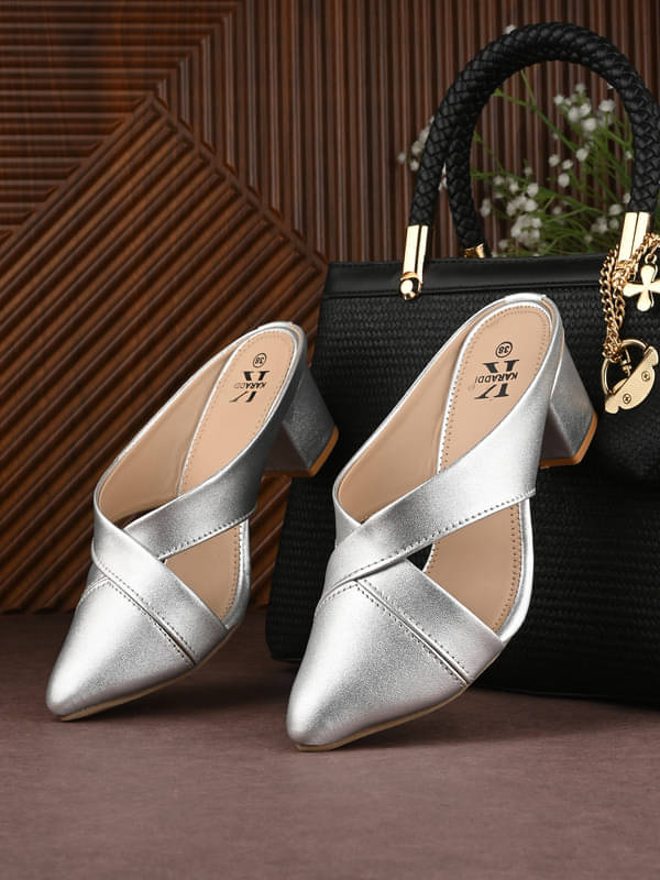     			KARADDI Silver Women's Mules