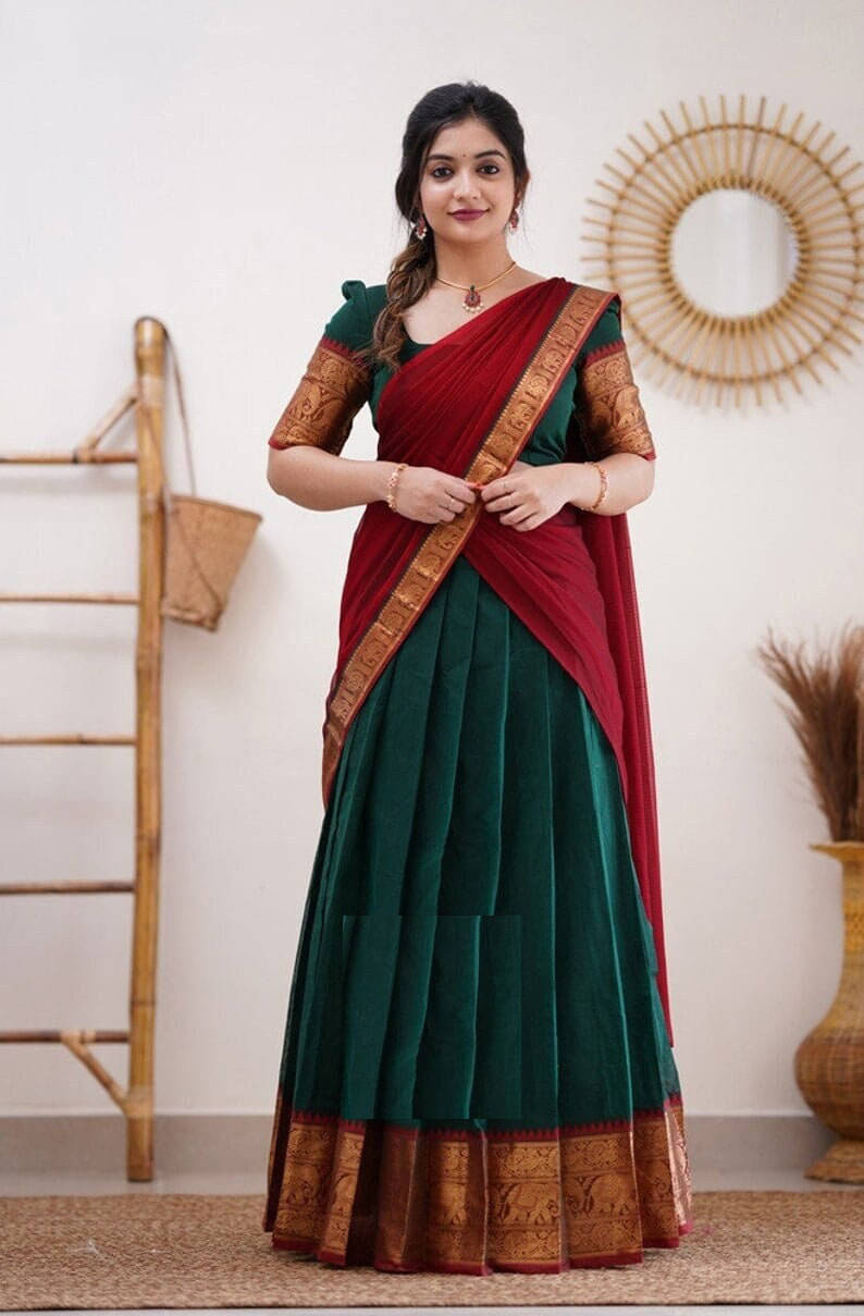     			KV Fashion Art Silk Solid Paithani Sarees With Unstitched Blouse Piece ( Green )