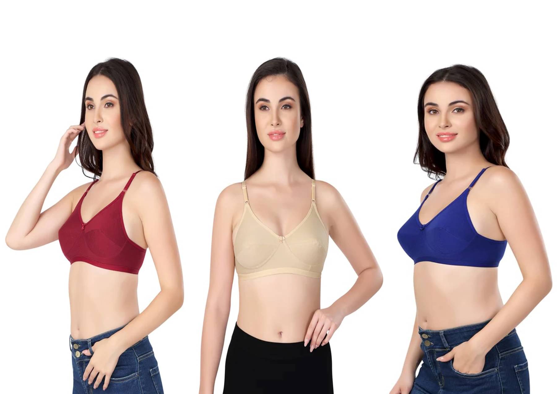 Kiran Enterprises Pack of 3 Cotton Non Padded Everyday Bra For Women ( Blue,Maroon,Gold ) Kiran Enterprises Pack of 3 Cotton Non Padded Everyday Bra For Women ( Blue,Maroon,Gold )