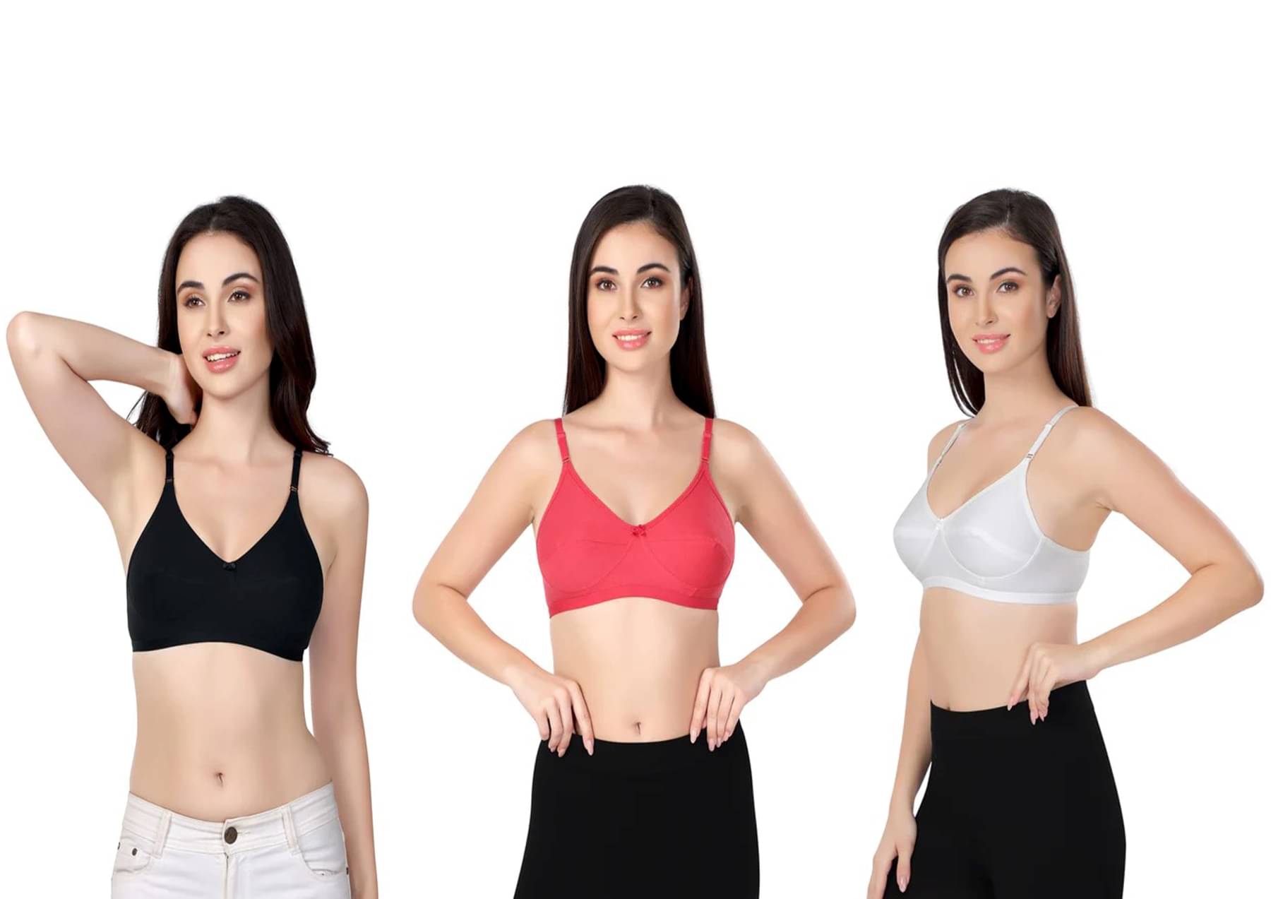 Kiran Enterprises Pack of 3 Cotton Non Padded Everyday Bra For Women ( Black,Peach,White ) Kiran Enterprises Pack of 3 Cotton Non Padded Everyday Bra For Women ( Black,Peach,White )