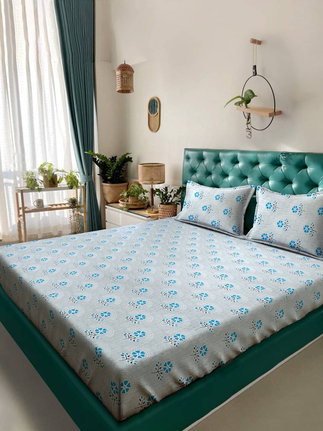     			Klotthe Cotton 1 Double King Bedsheet with 2 Pillow Covers ( Blue )
