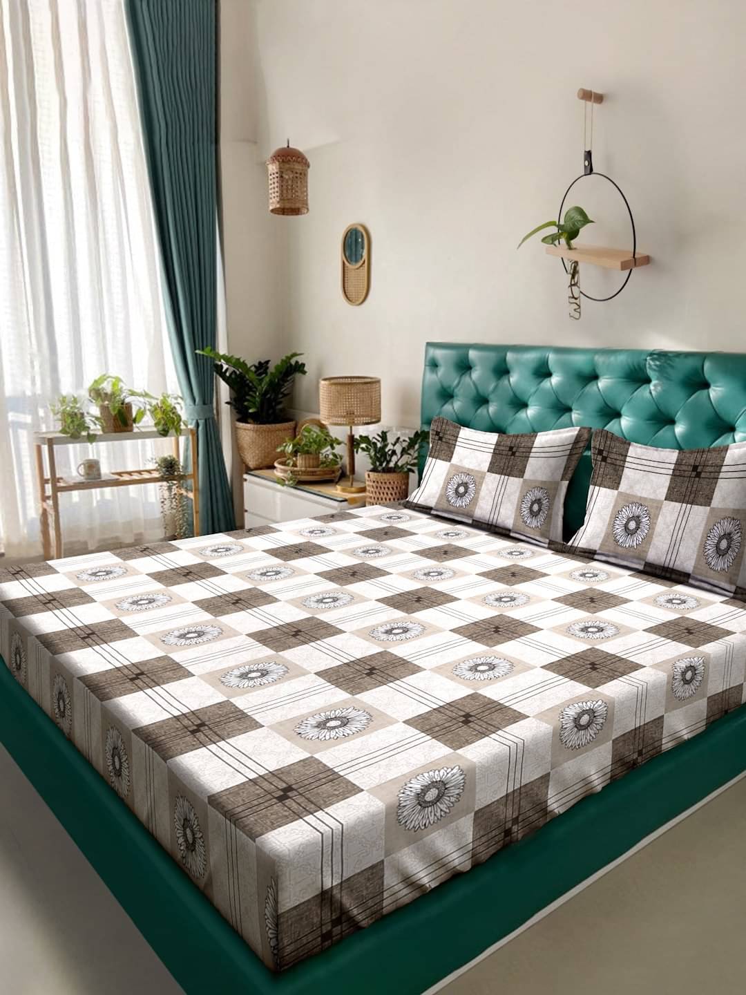     			Klotthe Poly Cotton 1 Double King Bedsheet with 2 Pillow Covers ( Brown )
