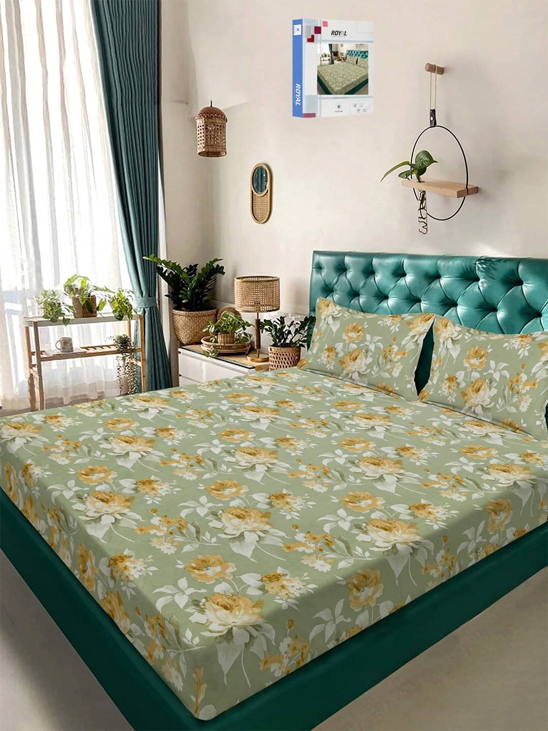     			Klotthe Poly Cotton 1 Double King Bedsheet with 2 Pillow Covers ( Green )