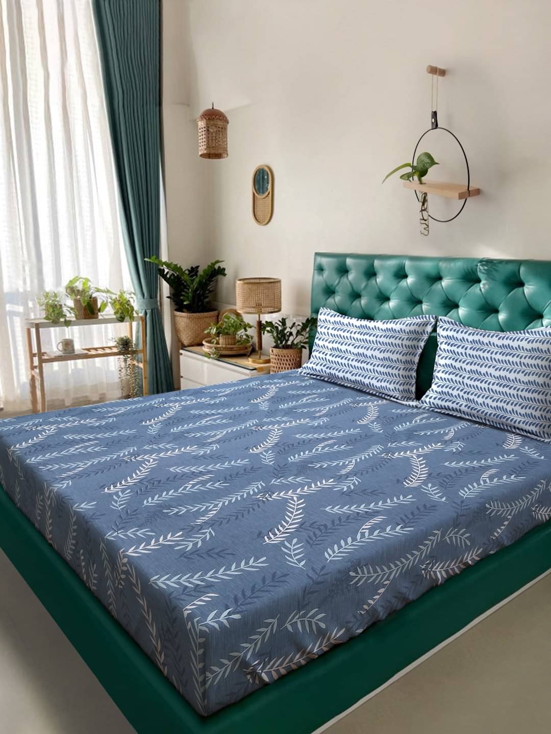     			Klotthe Poly Cotton 1 Double King Bedsheet with 2 Pillow Covers ( Blue )