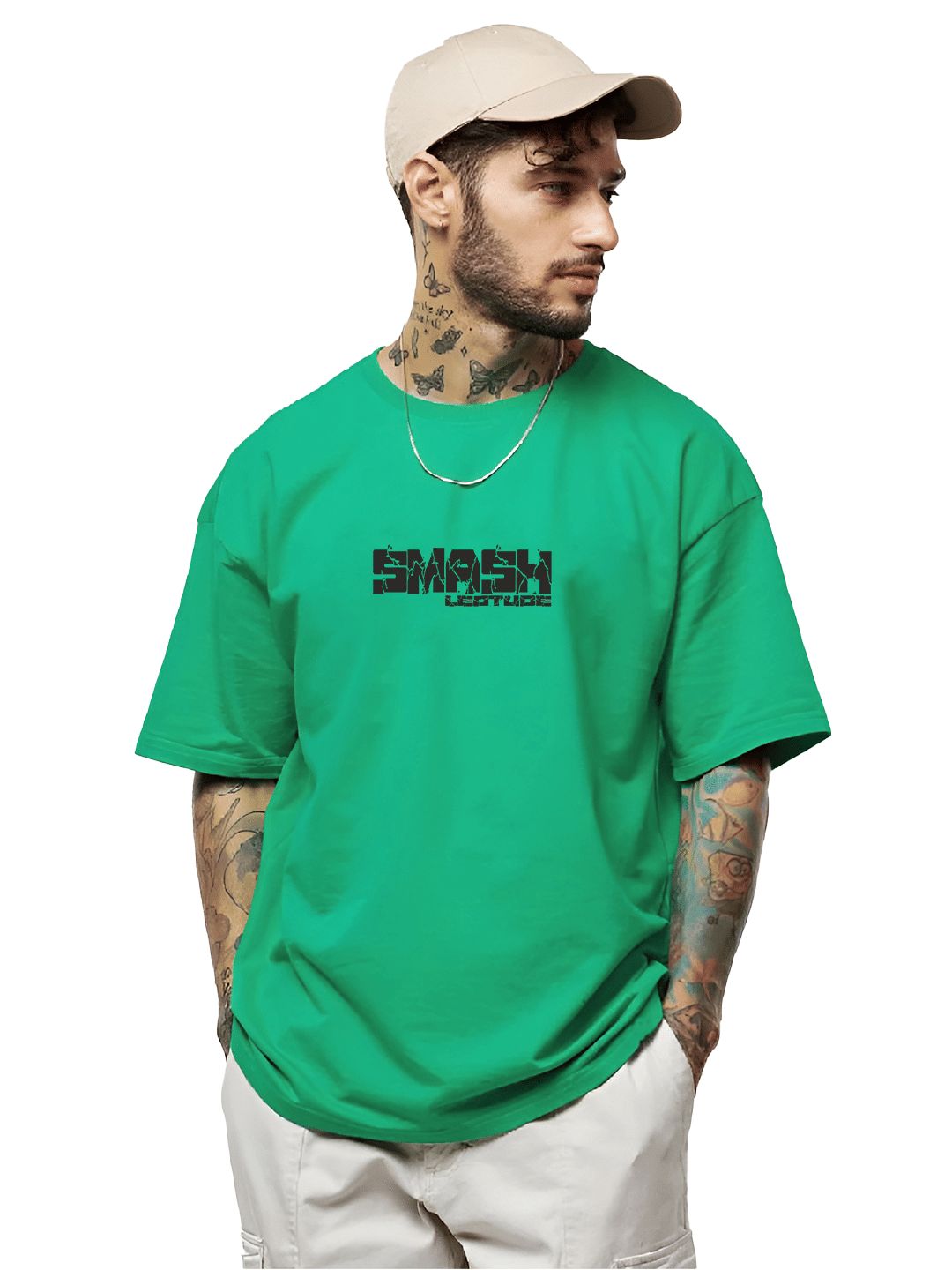 Leotude Men Cotton Blend Oversized Fit Printed T-Shirt ( Green )
