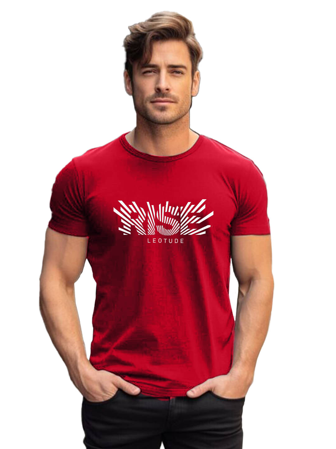     			Leotude Men Cotton Blend Regular Fit Printed T-Shirt ( Red )