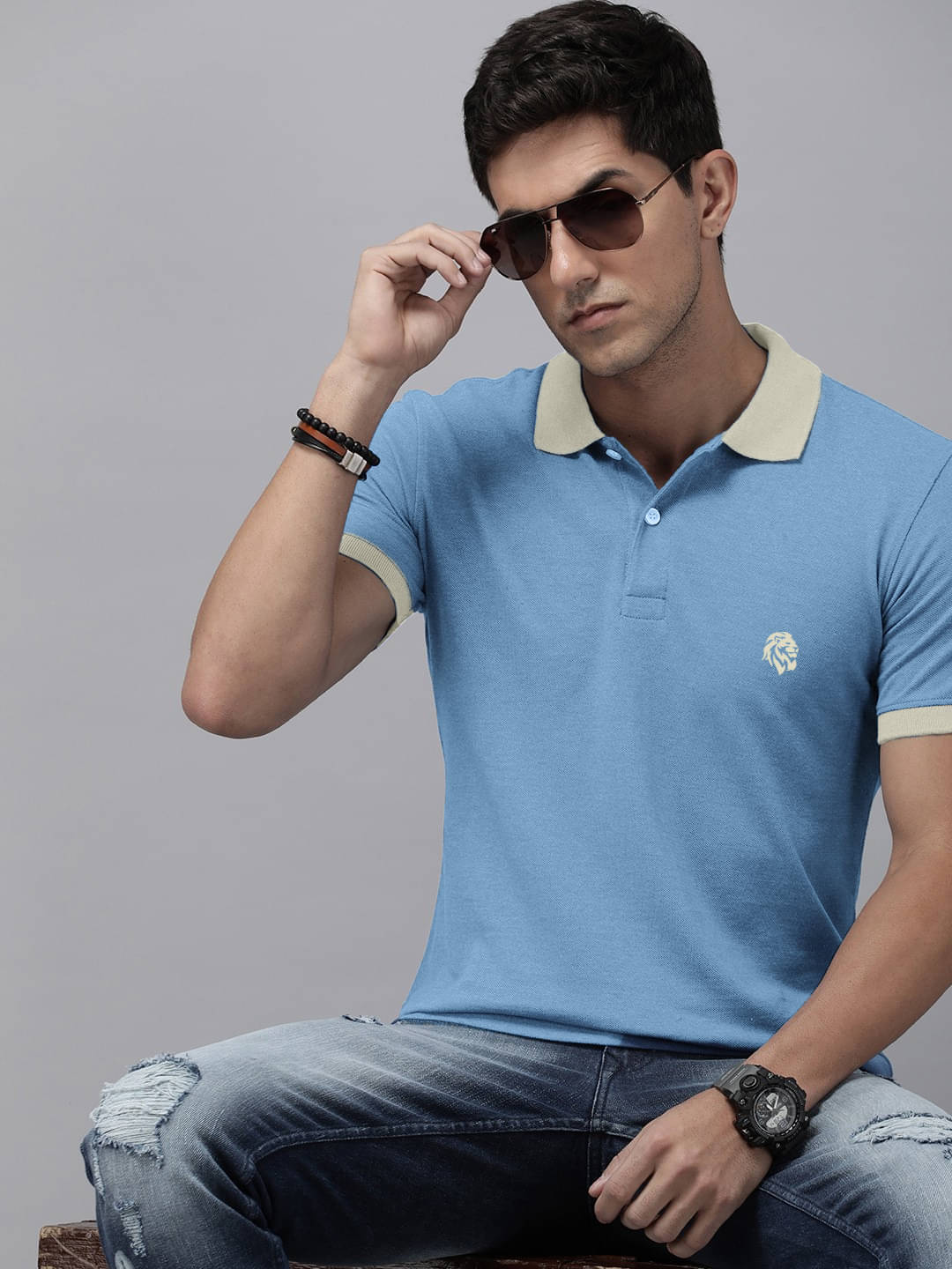 Leotude Men Cotton Blend Regular Fit Solid Polo T Shirt ( Sky Blue ) Leotude Men Cotton Blend Regular Fit Solid Polo T Shirt ( Sky Blue )