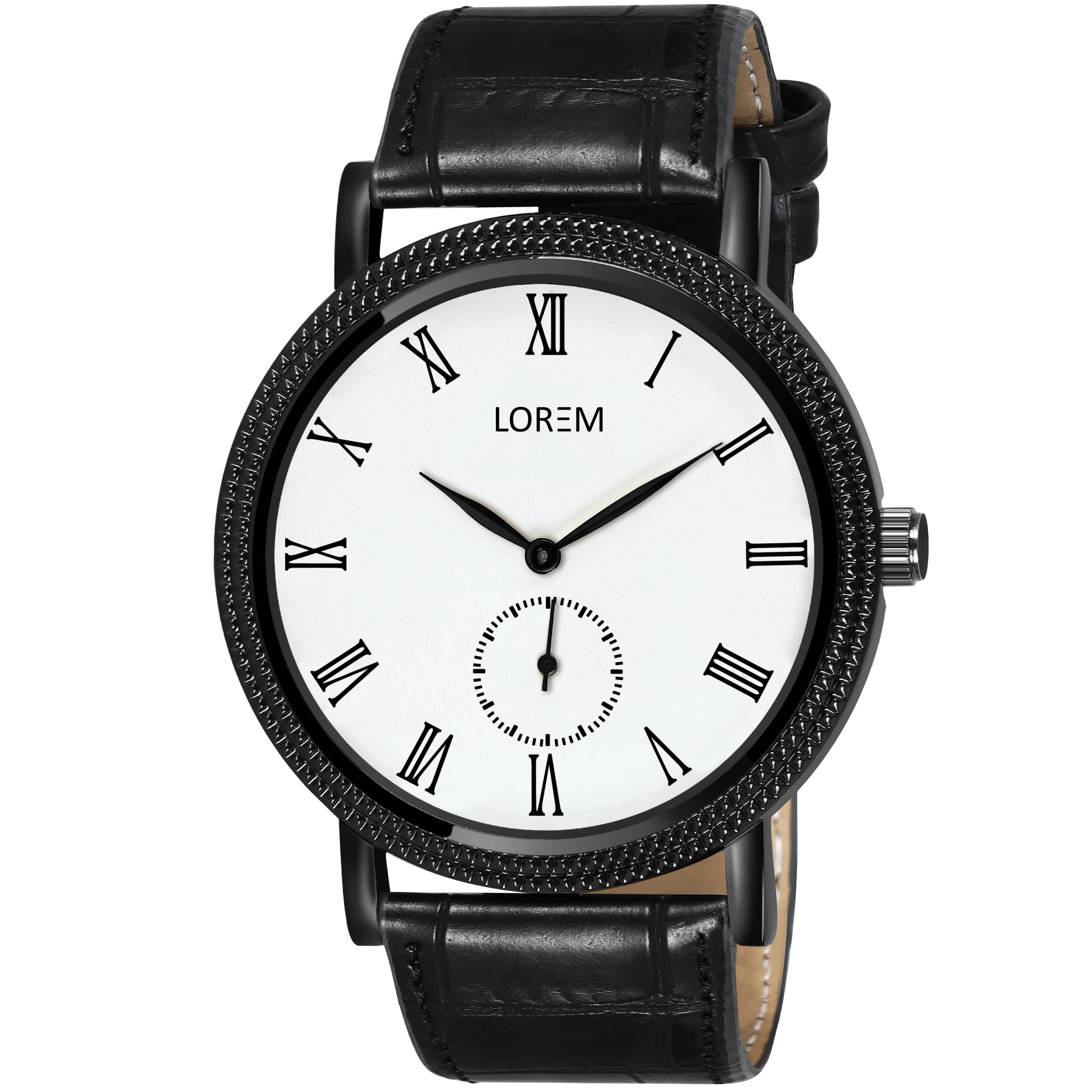     			Lorem Black Leather Analog Men's Watch