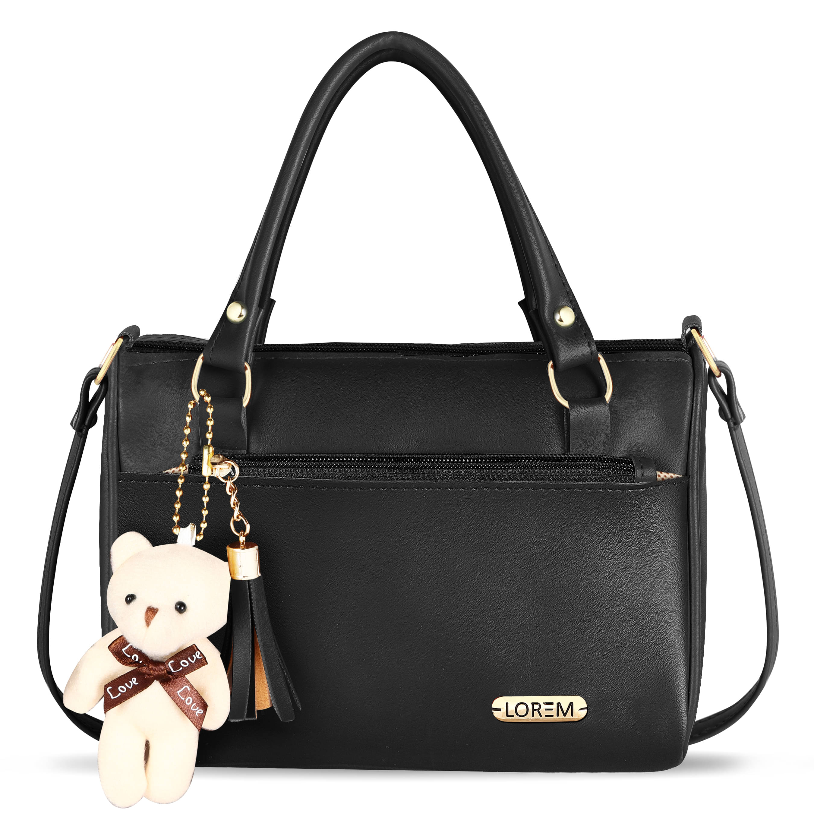     			Lorem Handbags Accessories Faux Leather Set of 1 ( Black )