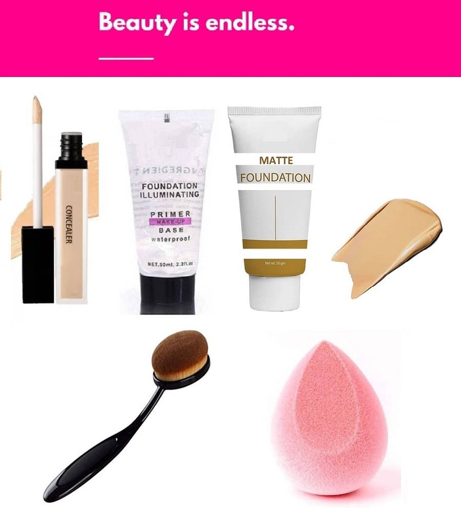     			Mixonshun Makeup Kit ( Fixer::Primer::Foundation::oval brush::puff::concealer )
