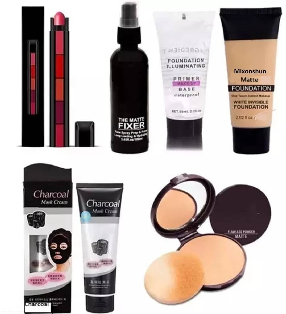     			Mixonshun Makeup Kit ( lipstick::charcoal::fixer::Compact::primer::foundation )