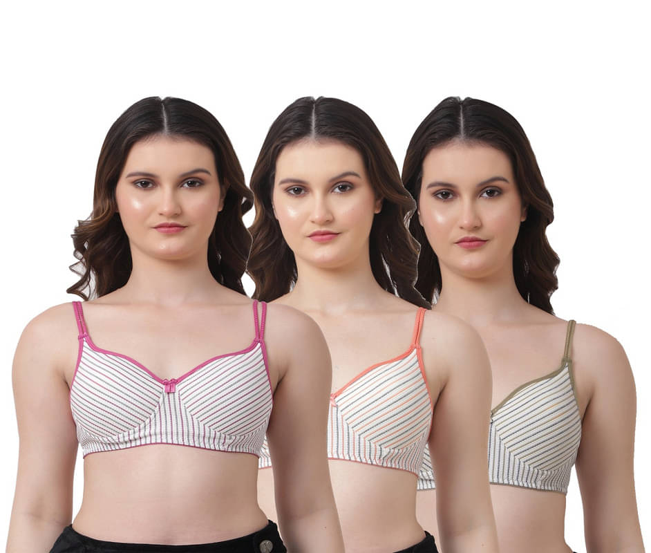 Narsingha Dreams Pack of 3 Cotton Lightly Padded T-Shirt Bra For Women ( Multicolor ) Narsingha Dreams Pack of 3 Cotton Lightly Padded T-Shirt Bra For Women ( Multicolor )