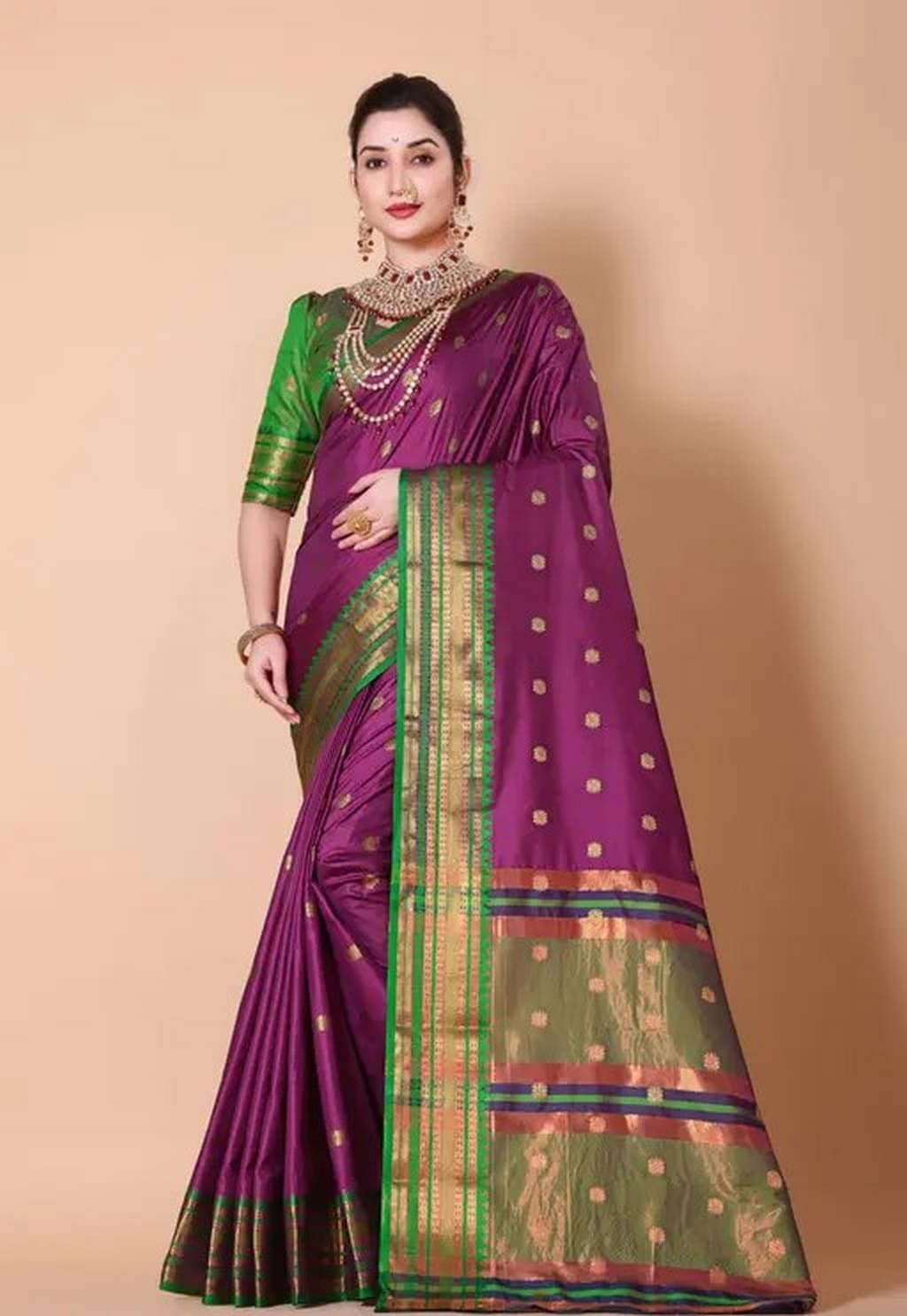 Raj Vivah Art Silk Woven Banarasi saree With Unstitched Blouse Piece ( Purple ) Raj Vivah Art Silk Woven Banarasi saree With Unstitched Blouse Piece ( Purple )