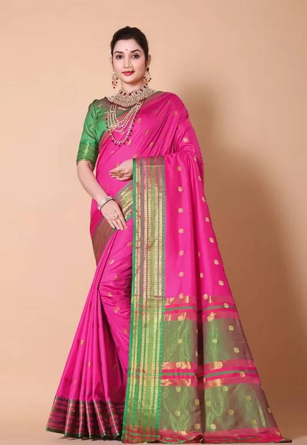 Raj Vivah Art Silk Woven Banarasi saree With Unstitched Blouse Piece ( Pink )     			Raj Vivah Art Silk Woven Banarasi saree With Unstitched Blouse Piece ( Pink )