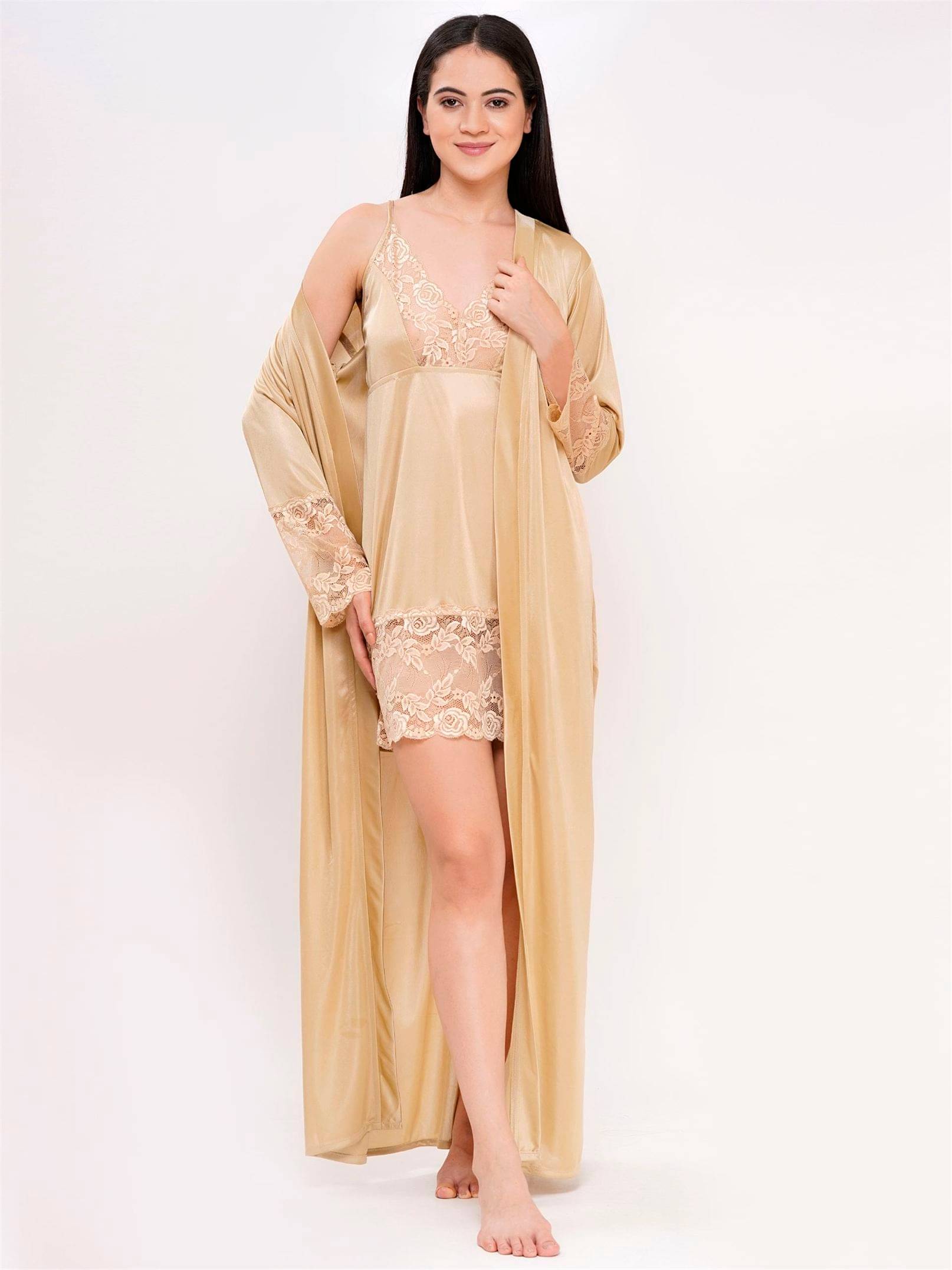     			Romaisa Gold Satin Women's Nightwear Nighty & Night Gowns ( Pack of 1 )