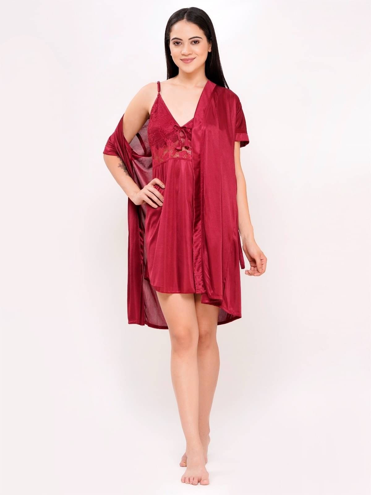     			Romaisa Maroon Satin Women's Nightwear Nighty & Night Gowns ( Pack of 1 )