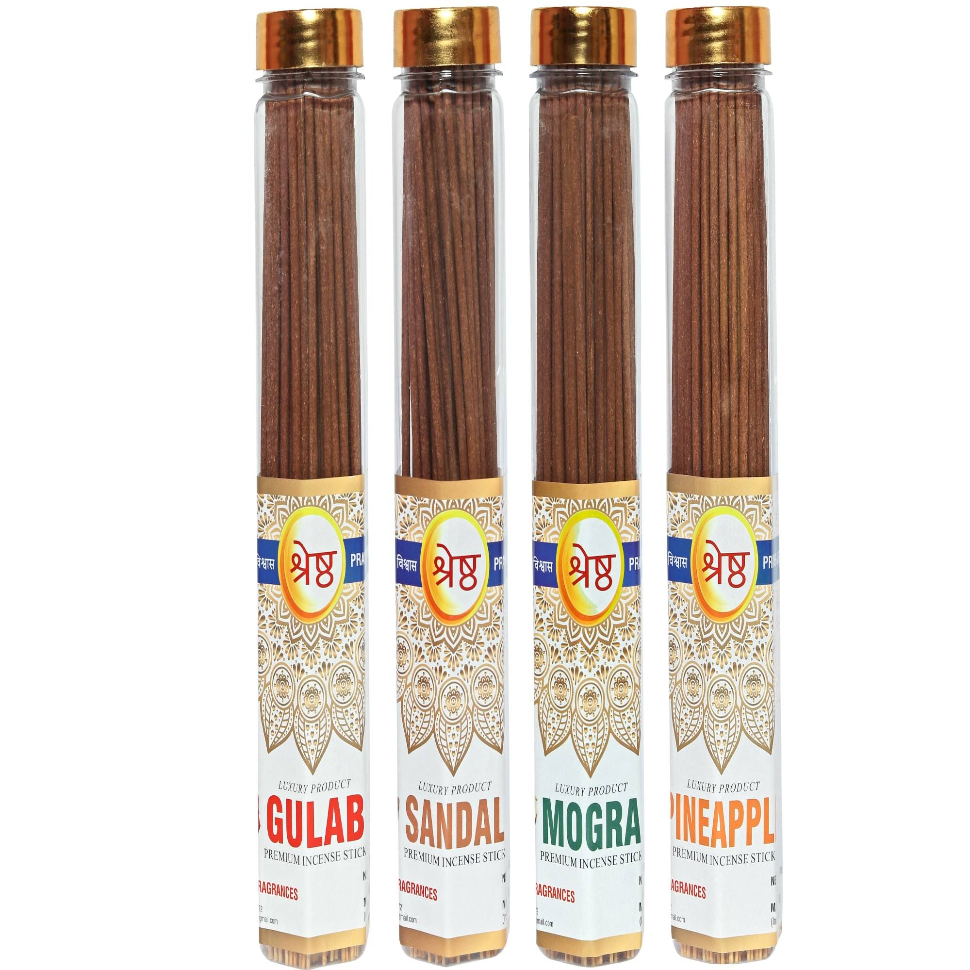    			SHRESHTHA Incense Dhoop Sticks Rose,Pure Sandal,Mogra,Pineapple 50 gm ( Pack of 4 )
