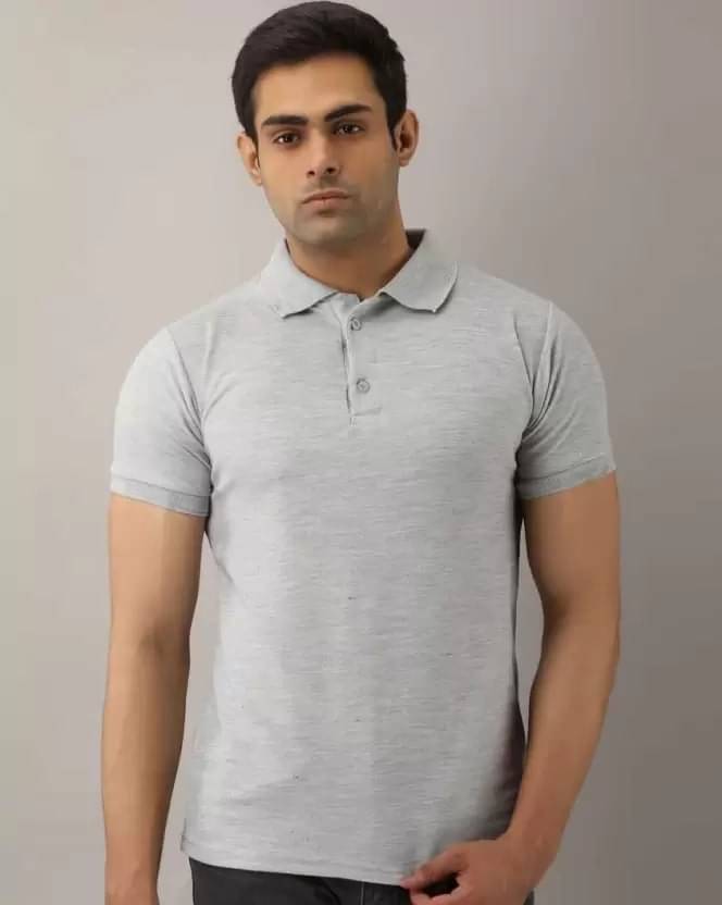SKYRISE Men Cotton Blend Regular Fit Solid Polo T Shirt ( Grey ) SKYRISE Men Cotton Blend Regular Fit Solid Polo T Shirt ( Grey )
