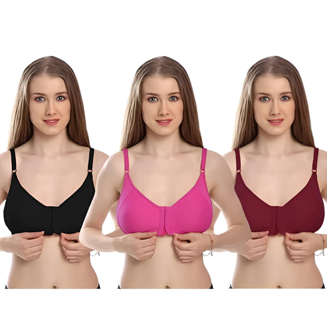 SYNOVATIC Pack of 3 Cotton Blend Non Padded Everyday Bra For Women ( Multicolor4 ) SYNOVATIC Pack of 3 Cotton Blend Non Padded Everyday Bra For Women ( Multicolor4 )