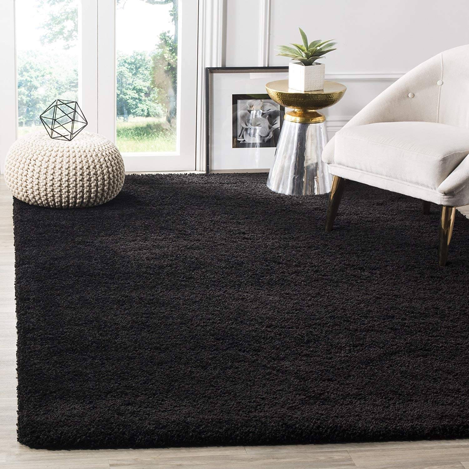     			Samjeeda Handloom Black Wool Dhurrie Carpet Plain 4x6 Ft