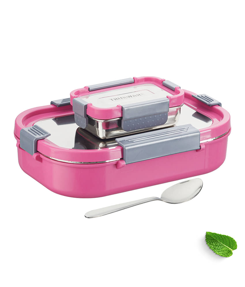 Trueware Clip Flip Outer Plastic Inner Stainless Steel Insulated Lunch Box 2 - Container ( Pack of 1 ) Trueware Clip Flip Outer Plastic Inner Stainless Steel Insulated Lunch Box 2 - Container ( Pack of 1 )