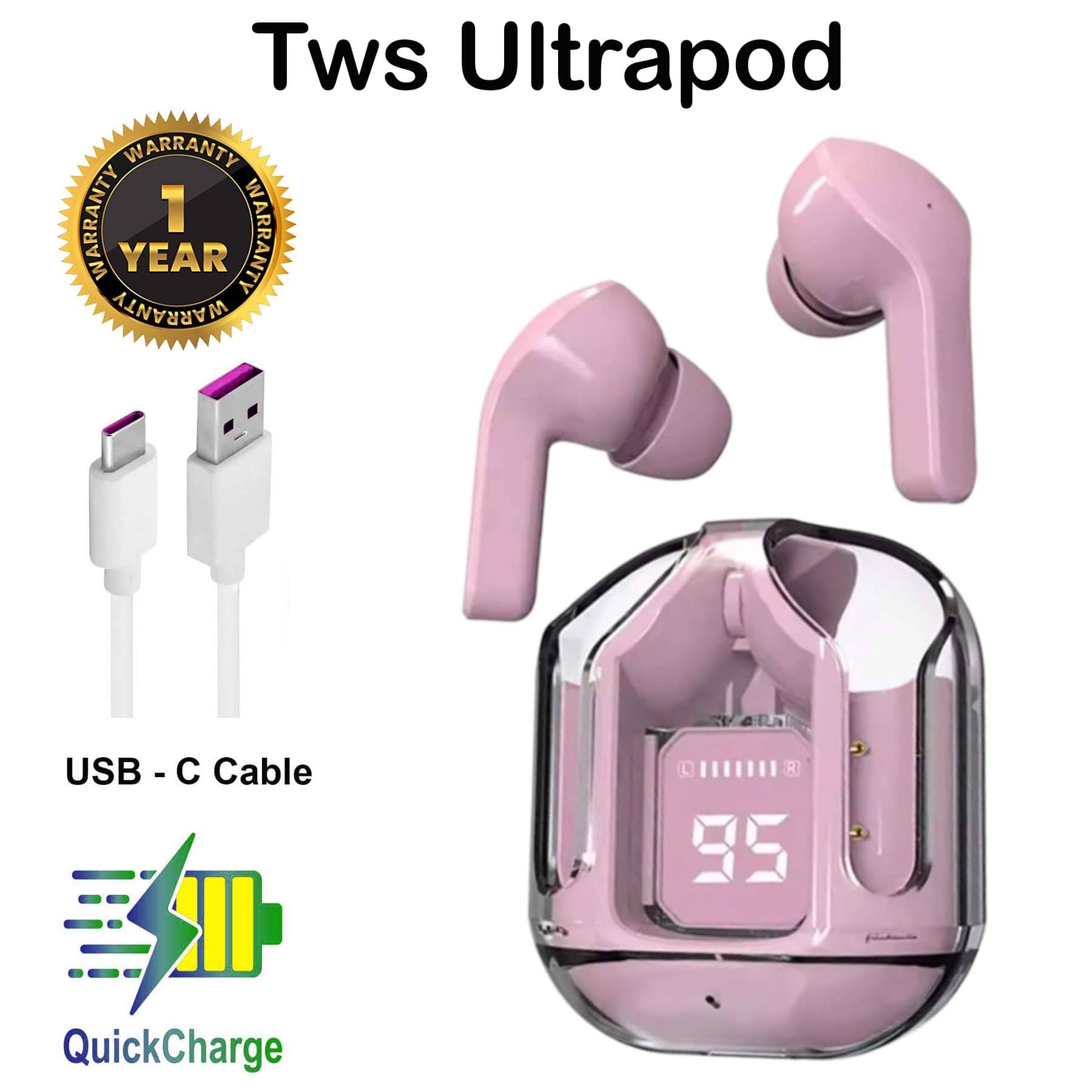     			U7 True Wireless Ultrapods, Bluetooth Headphones, 30 hours of Playback and Deep Bass, Crystal Clear Call