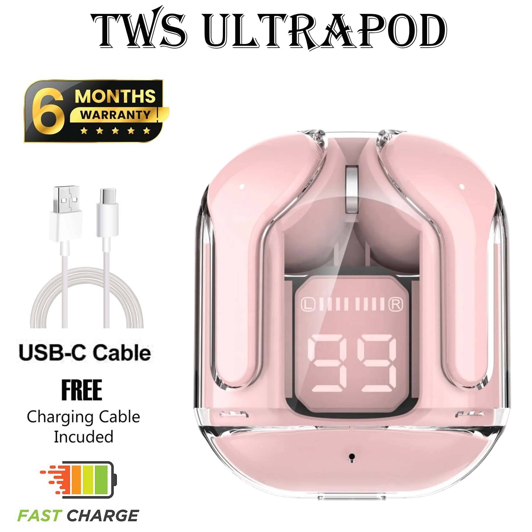     			U7 Tws Bluetooth Ultrapods, Bluetooth Earbuds, 30 hours of Playback and Deep Bass, Fast Charging, 3D Sound, Ultra Low Latency
