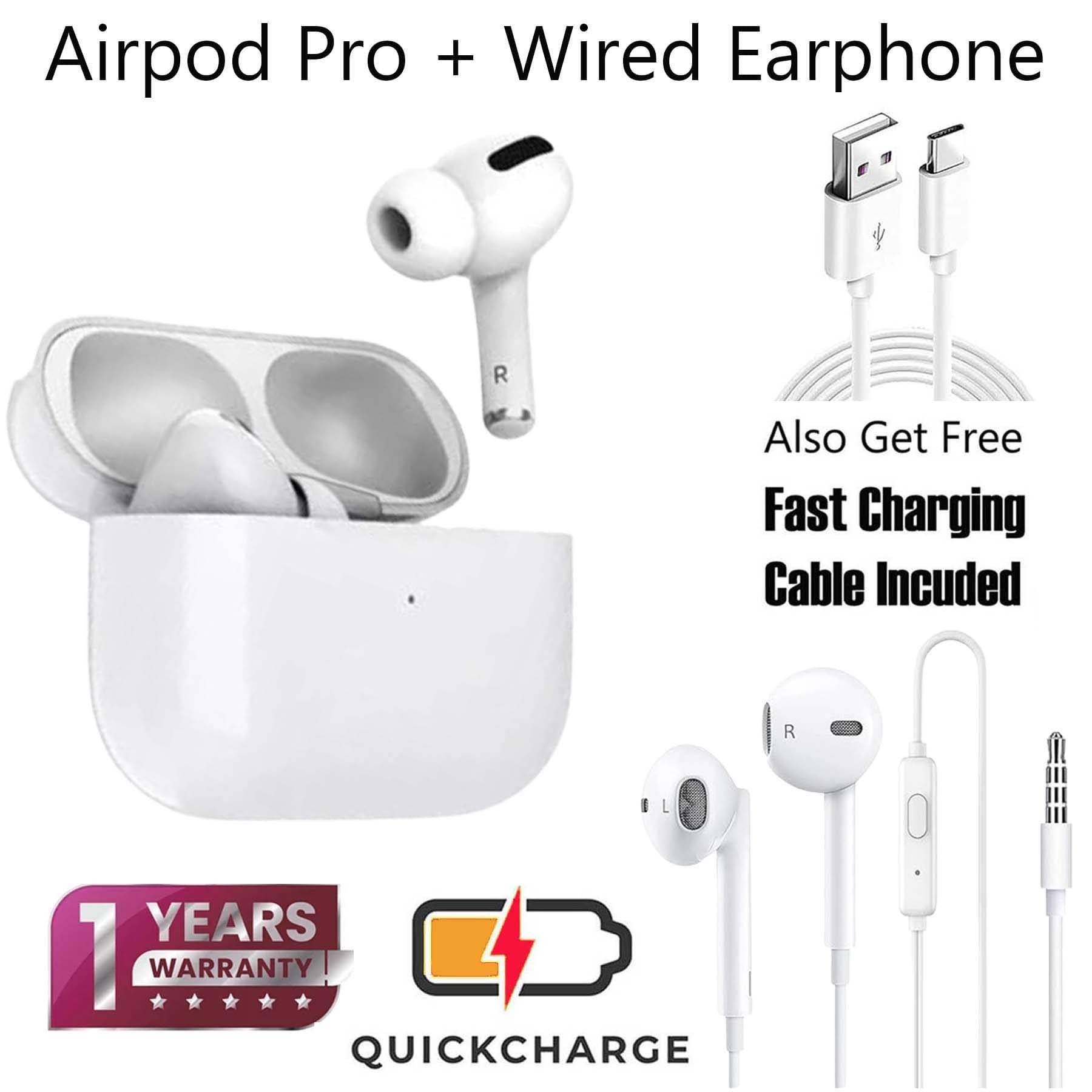     			U7 Tws Earbuds 30 hours of Playback and Deep Bass, Crystal Clear Call with Wired Earphones