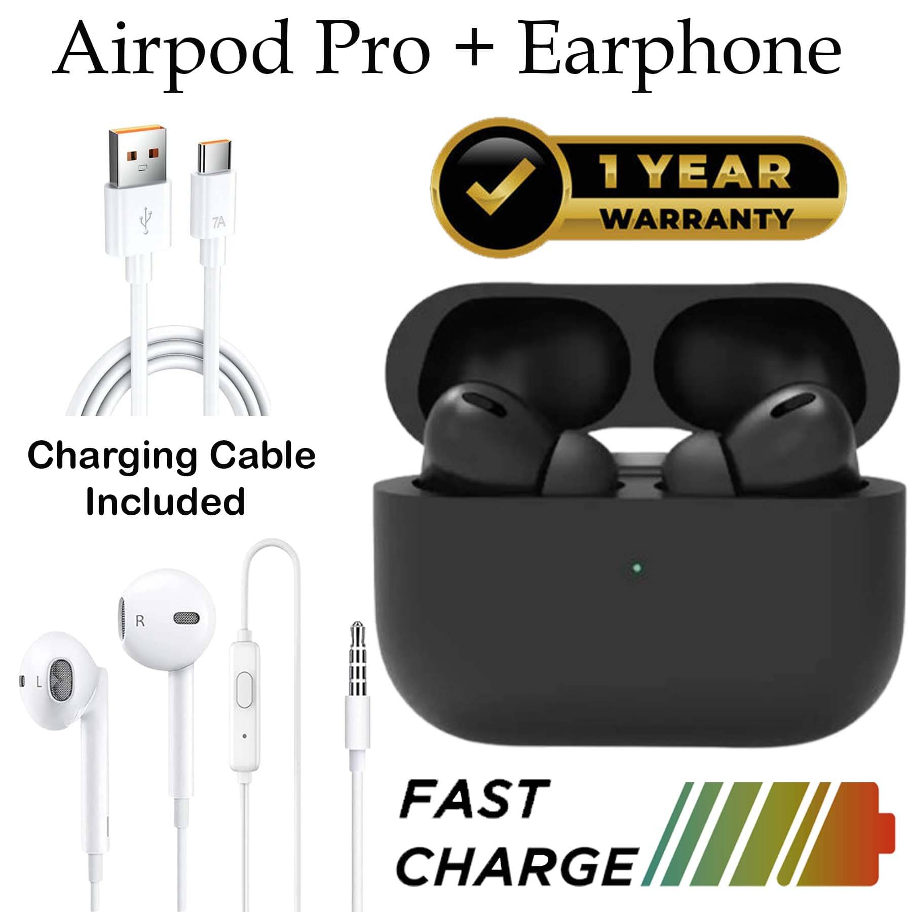     			U7 Tws Earbuds Pro + Wired Earphone with 30 hours of Playback and Deep Bass, Fast Charging, 3D Sound