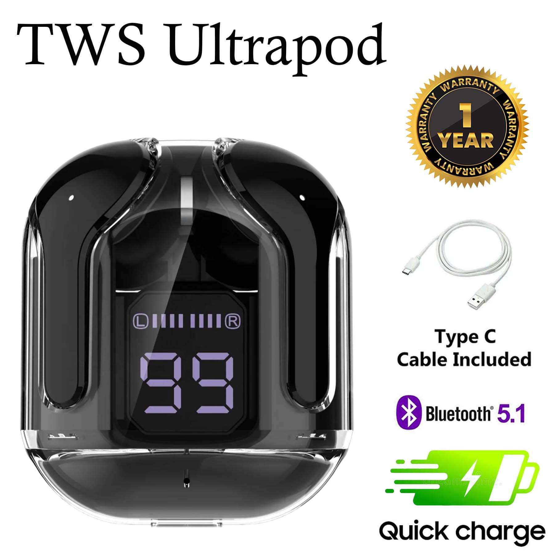     			U7 Ultrapod Bluetooth True Wireless (TWS) On Ear 30 Hours Playback Active Noise cancellation IPX4 (Splash & Sweat Proof) Black
