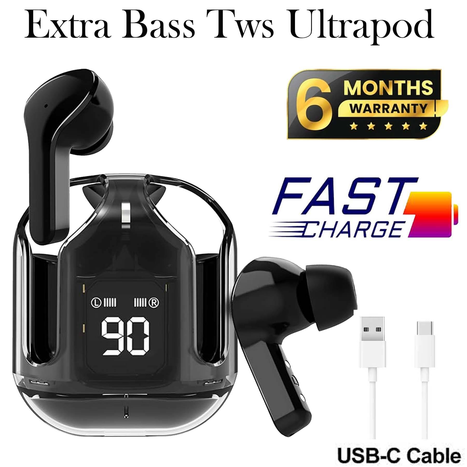     			U7 Ultrapod Bluetooth True Wireless (TWS) In Ear 30 Hours Playback, Fast Charging, 3D Sound, Ultra Low Latency IPX4(Splash & Sweat Proof) Black