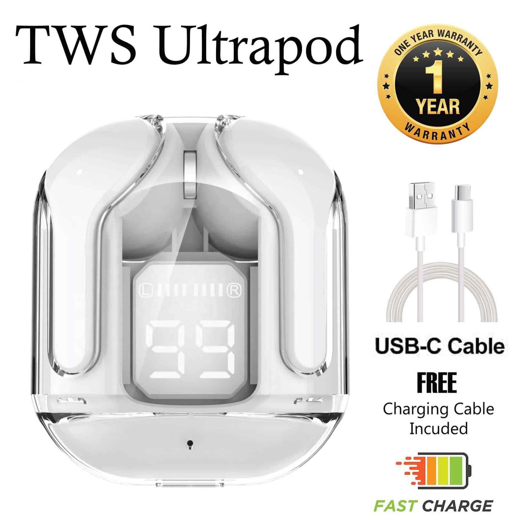     			U7 Ultrapod White Bluetooth True Wireless (TWS) On Ear 4 Hours Playback Active Noise cancellation IPX4 (Splash & Sweat Proof)