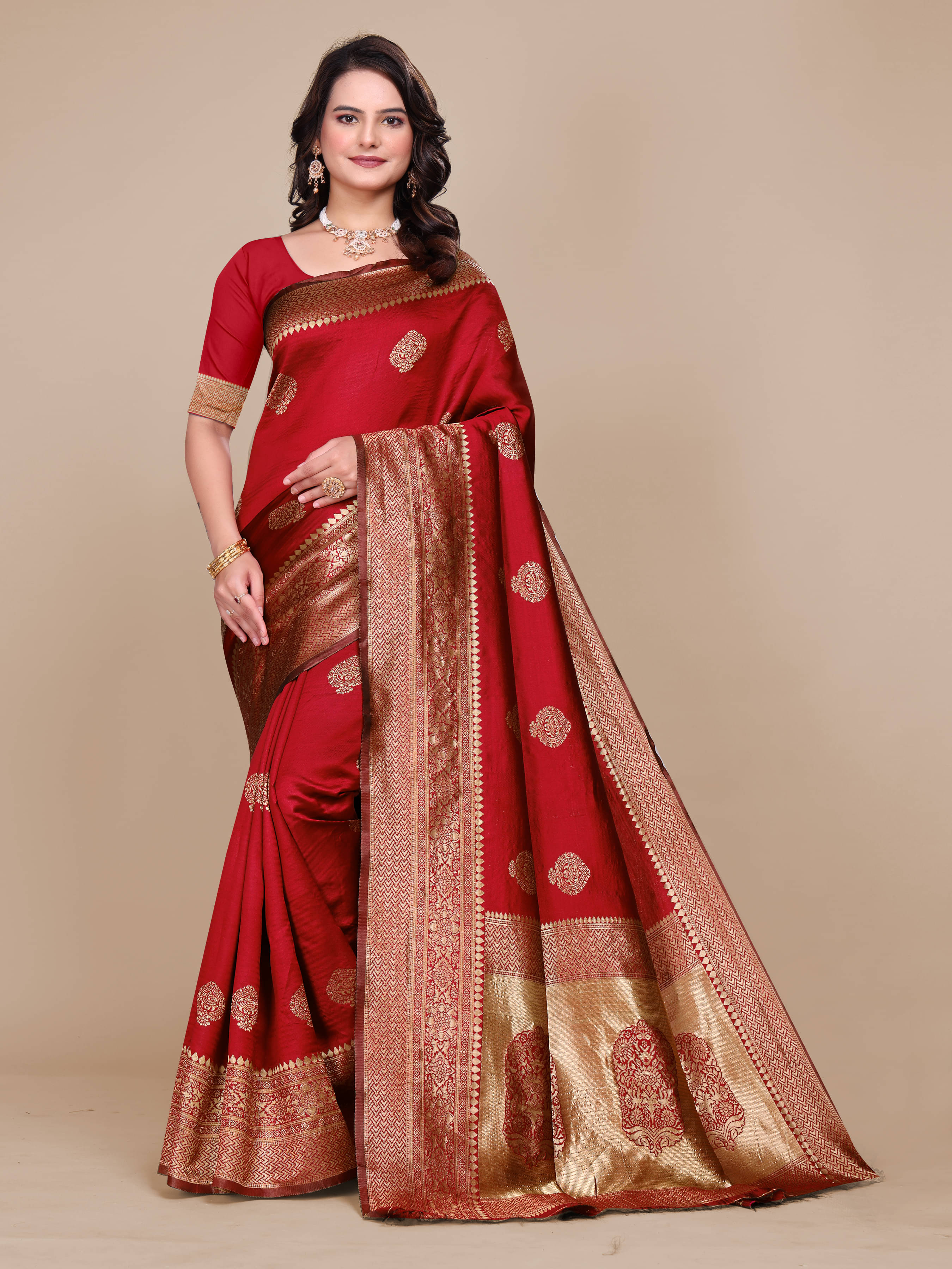     			VS MALL Jacquard Self Design Kanjeevaram Sarees With Unstitched Blouse Piece ( Red )