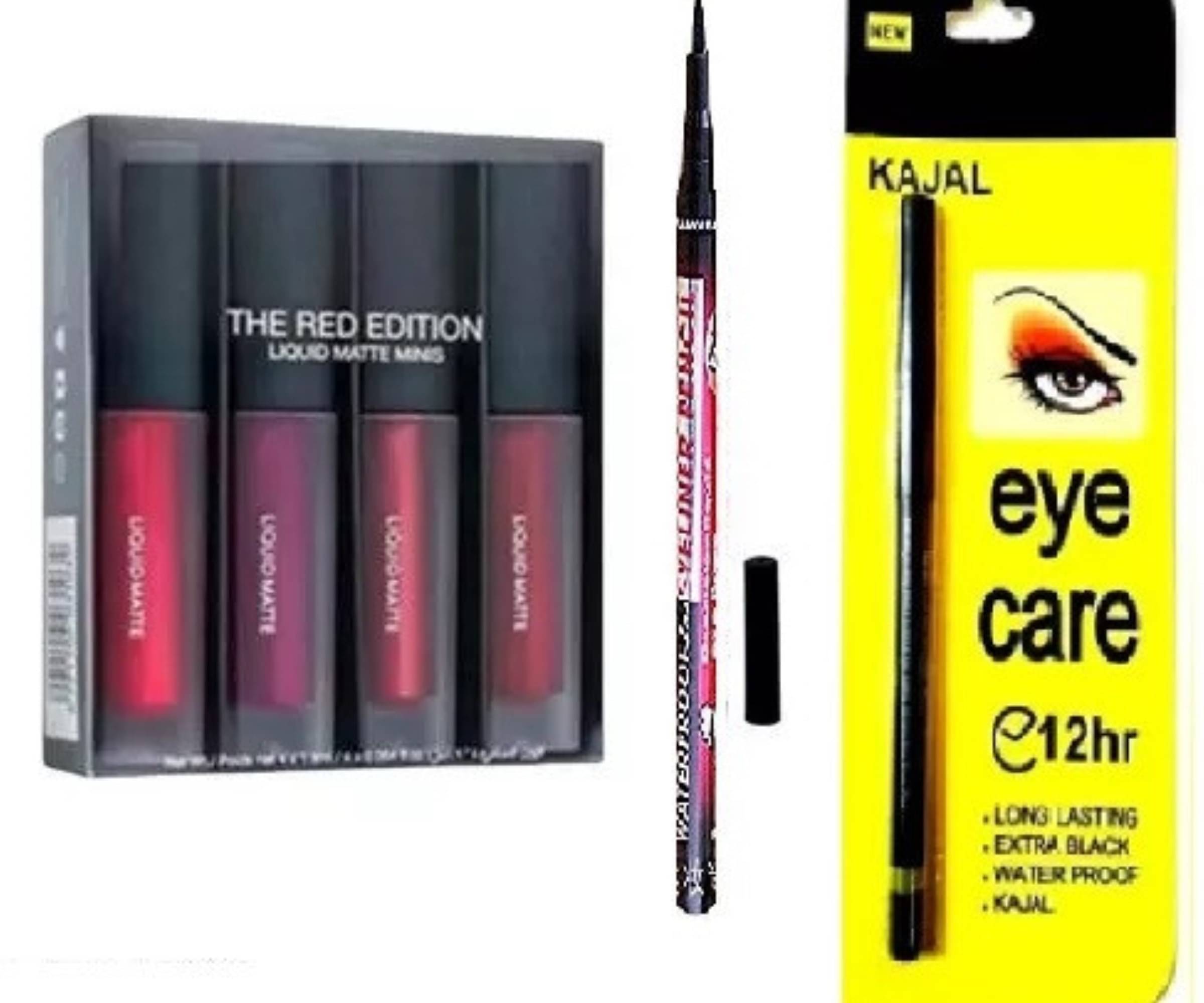    			Yelgo Makeup Kit ( 4 Red addition Lipsticks::Eyeliner::Kajal )
