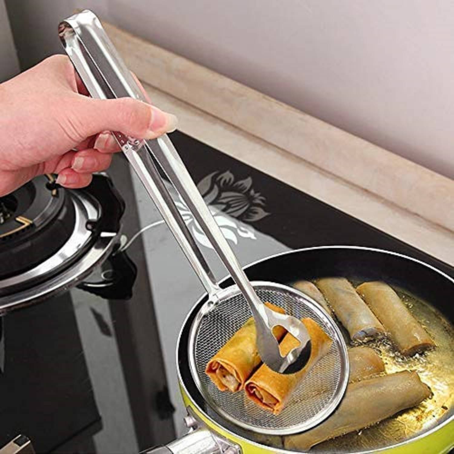2 in 1 Fry Tool Filter Spoon with Clip,Oil Frying BBQ Filter Stainless Steel Mesh Strainer Kitchen Tool Collapsible Strainer 2 in 1 Fry Tool Filter Spoon with Clip,Oil Frying BBQ Filter Stainless Steel Mesh Strainer Kitchen Tool Collapsible Strainer