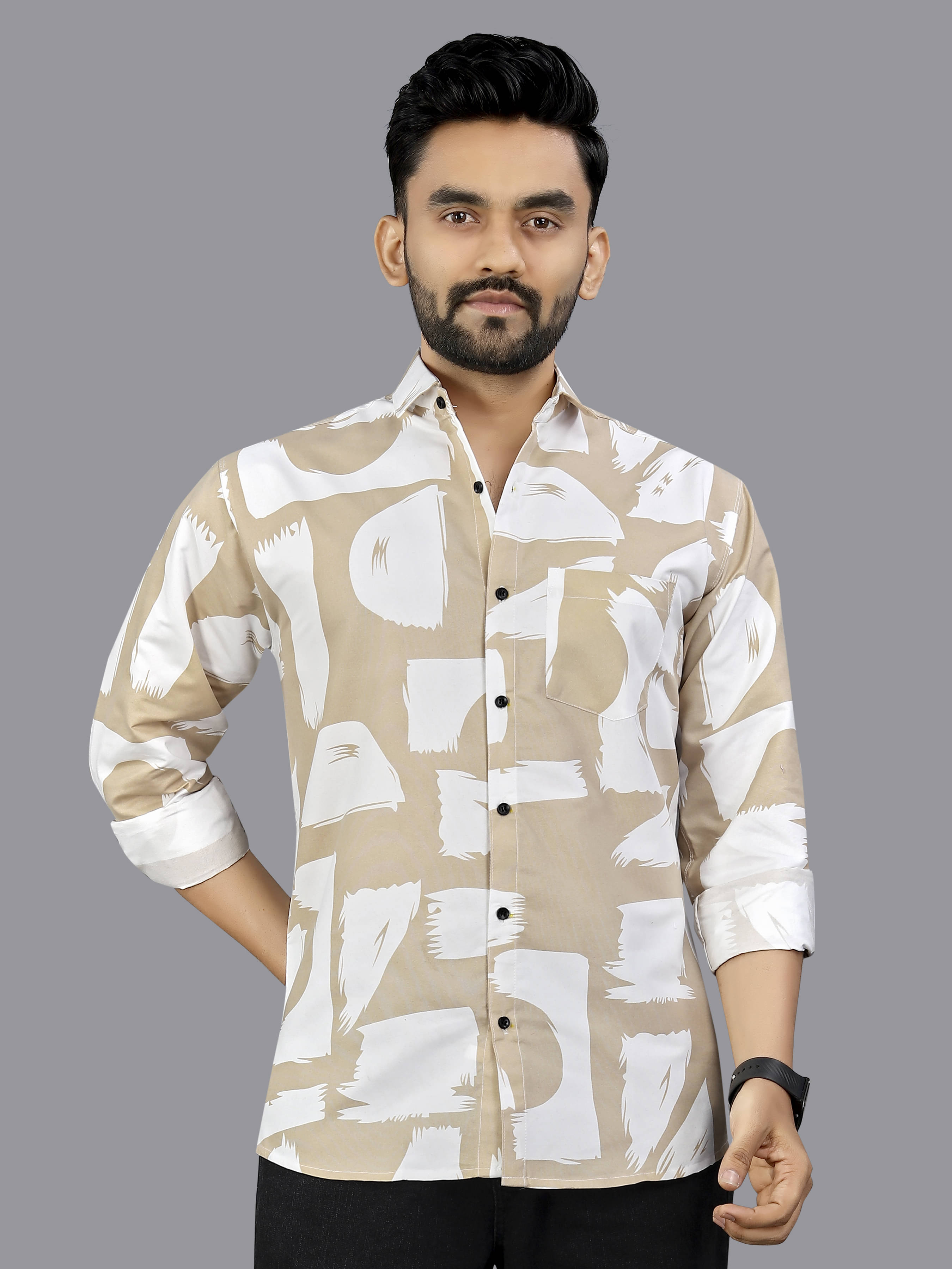     			ADWYN PETER 100% Cotton Regular Fit Printed Full Sleeves Men's Casual Shirt - Cream ( Pack of 1 )