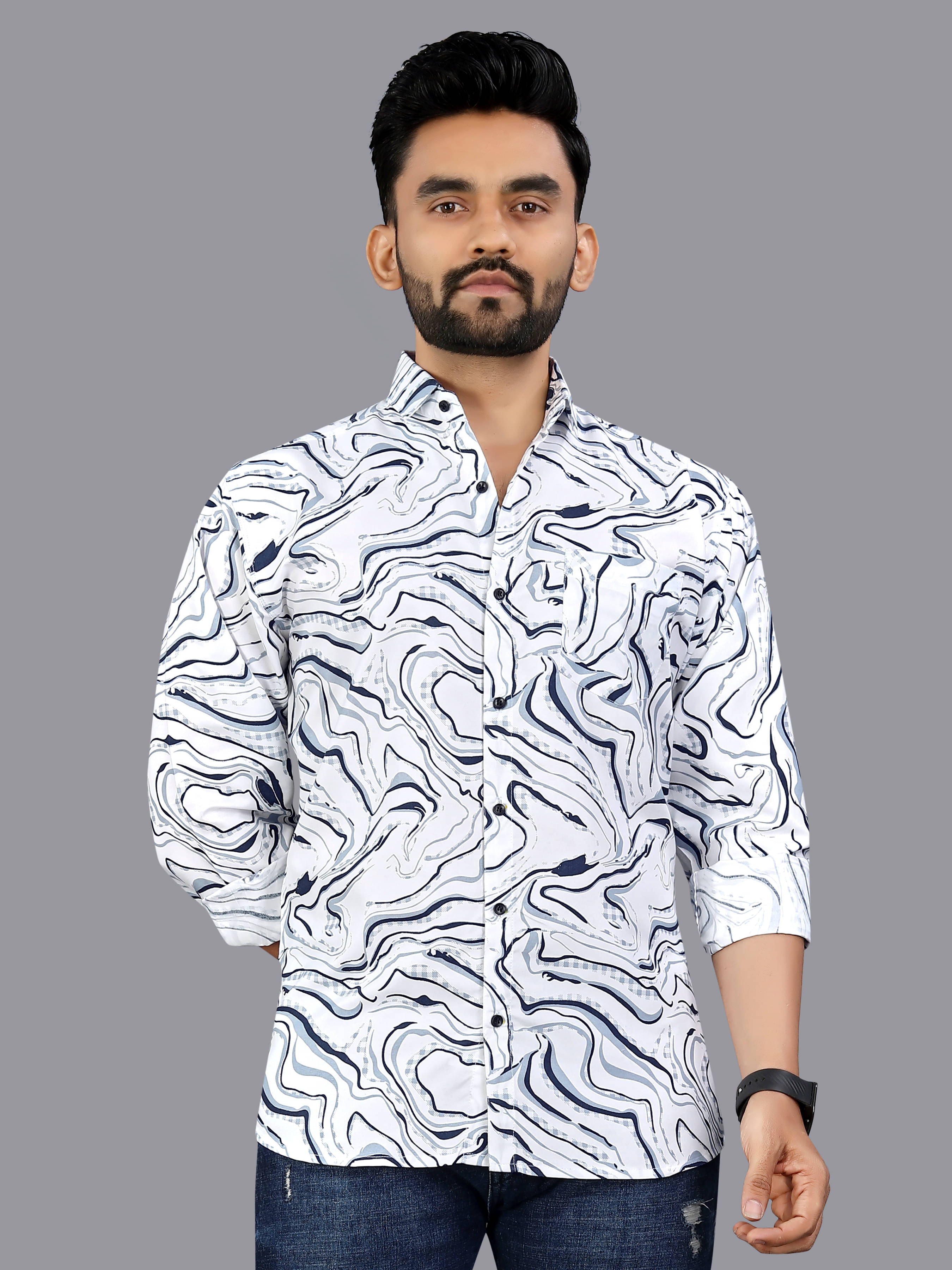 ADWYN PETER 100% Cotton Regular Fit Printed Full Sleeves Men's Casual Shirt - Dark Blue ( Pack of 1 ) ADWYN PETER 100% Cotton Regular Fit Printed Full Sleeves Men's Casual Shirt - Dark Blue ( Pack of 1 )