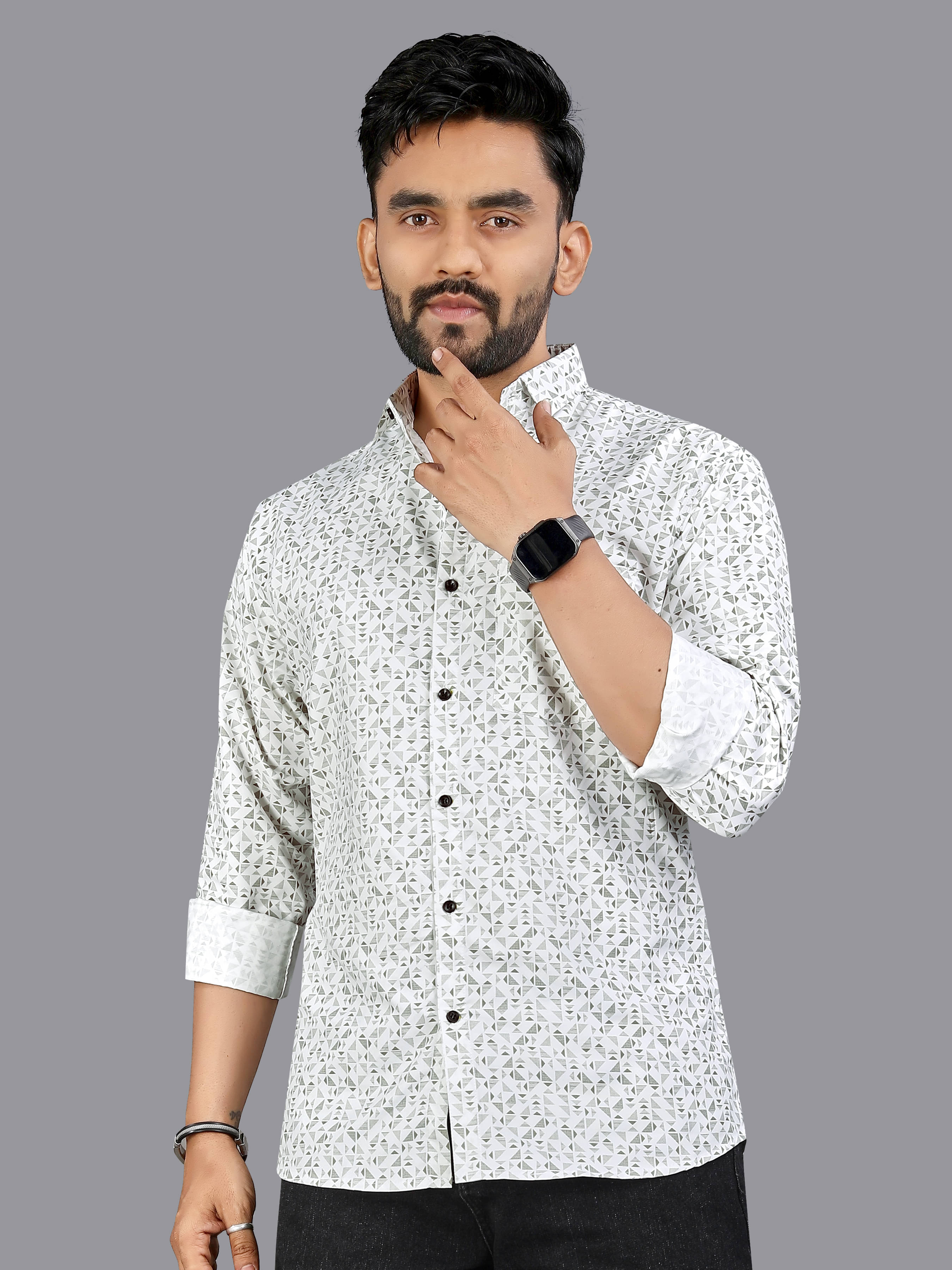     			ADWYN PETER 100% Cotton Regular Fit Printed Full Sleeves Men's Casual Shirt - Grey ( Pack of 1 )