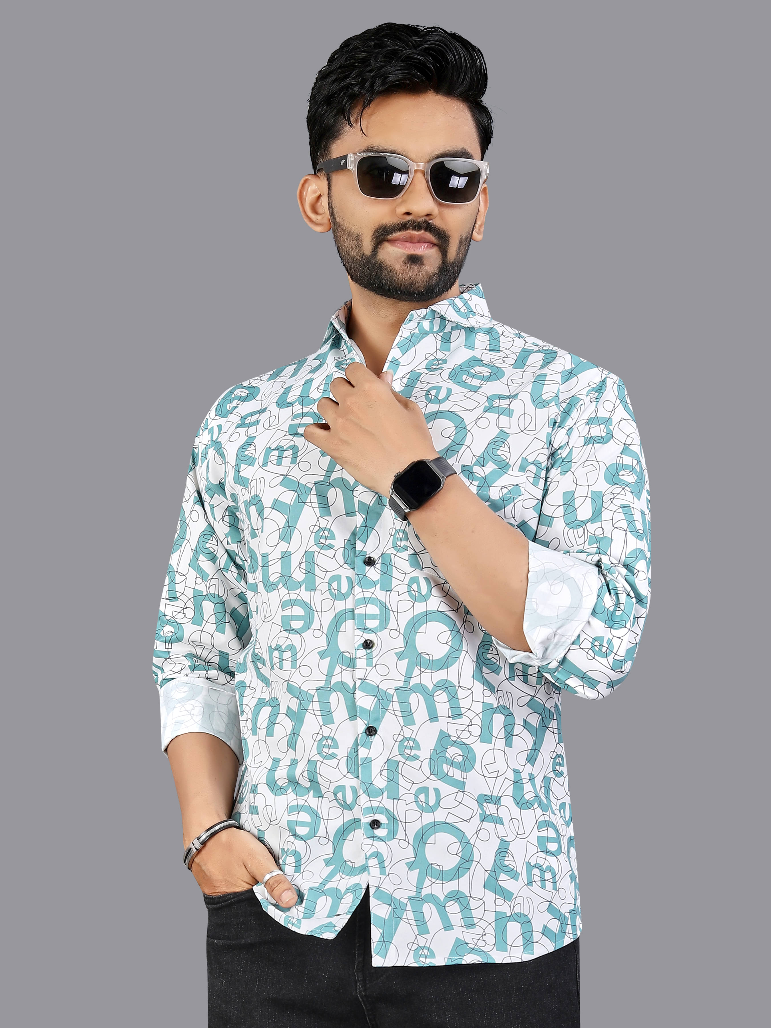     			ADWYN PETER 100% Cotton Regular Fit Printed Full Sleeves Men's Casual Shirt - Turquoise ( Pack of 1 )