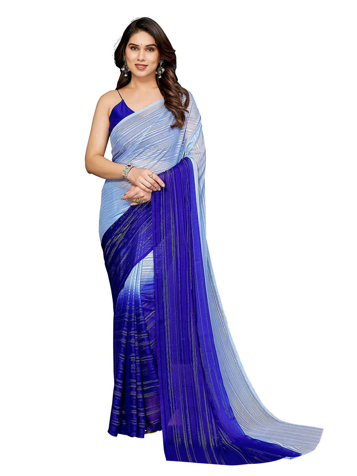 ANAND SAREES Georgette Striped Ilkal Saree With Unstitched Blouse Piece ( Blue ) ANAND SAREES Georgette Striped Ilkal Saree With Unstitched Blouse Piece ( Blue )