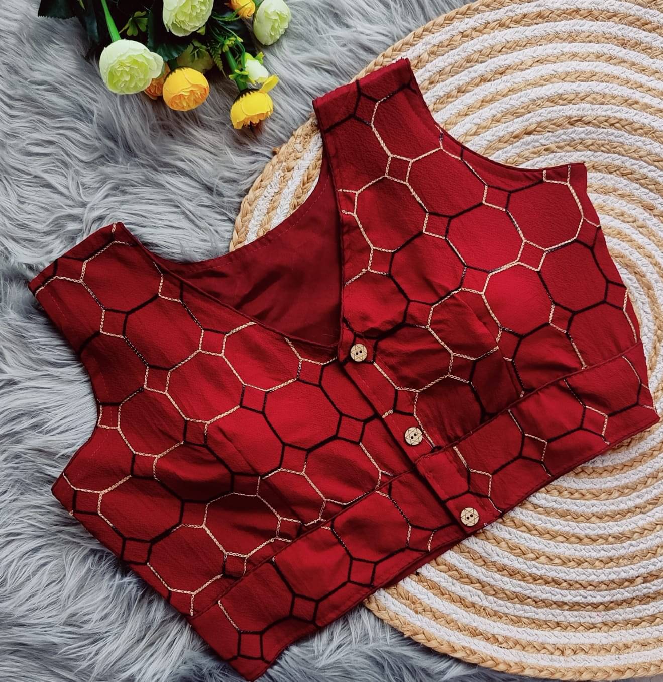 ARZ Red Semi Stitched Cotton Women's Blouse ( Pack of 1 ) ARZ Red Semi Stitched Cotton Women's Blouse ( Pack of 1 )