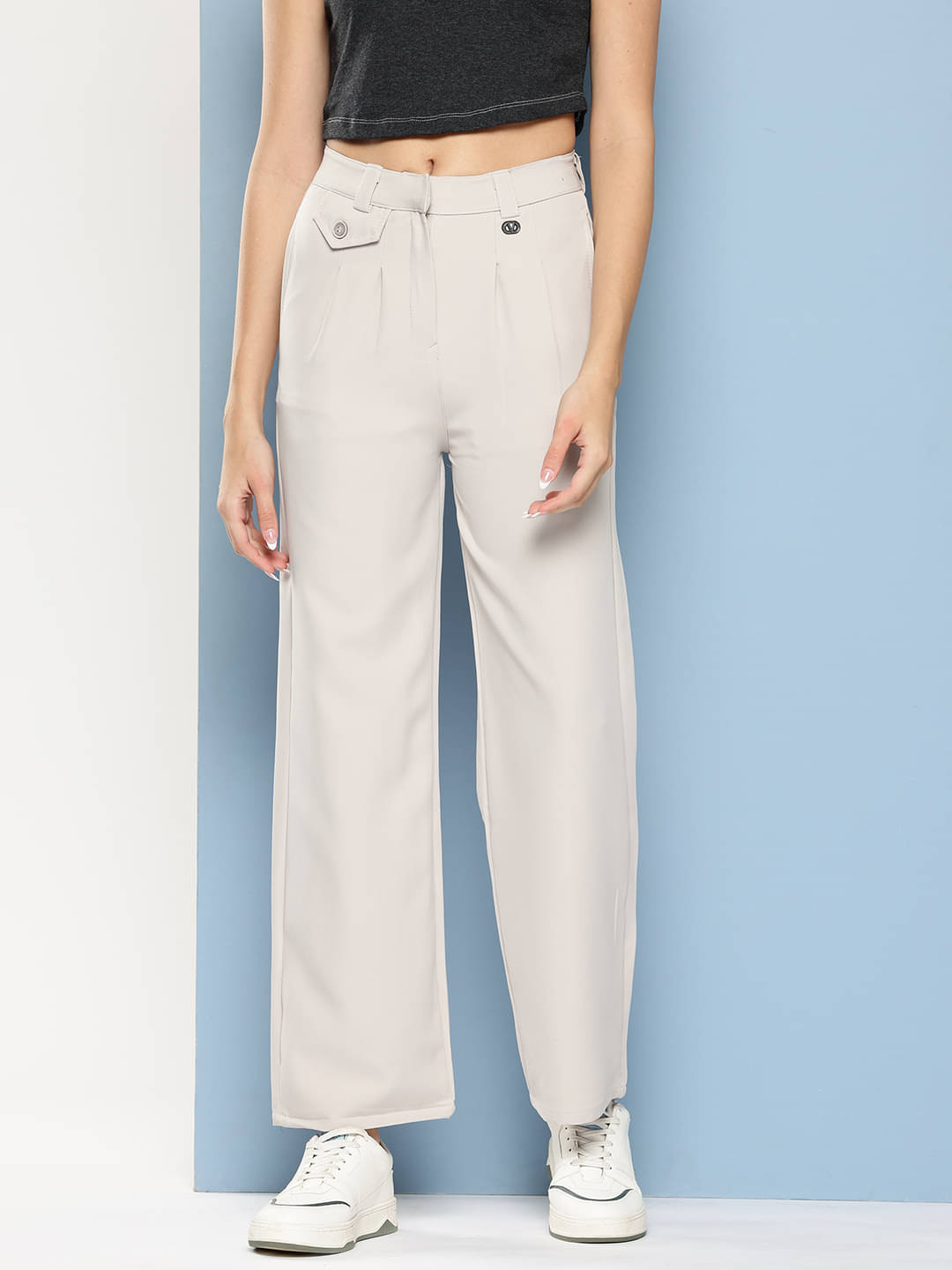     			Aarika Pack of 1 Polyester Straight Women's Casual Pants ( Light Grey )