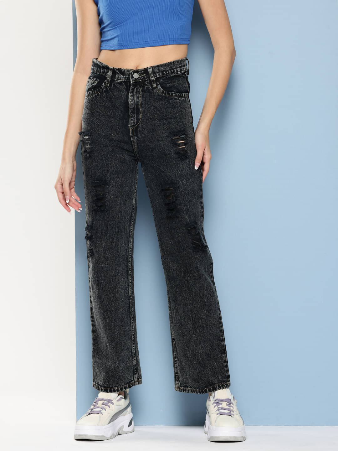     			Aarika Women Straight Fit Waist Jeans