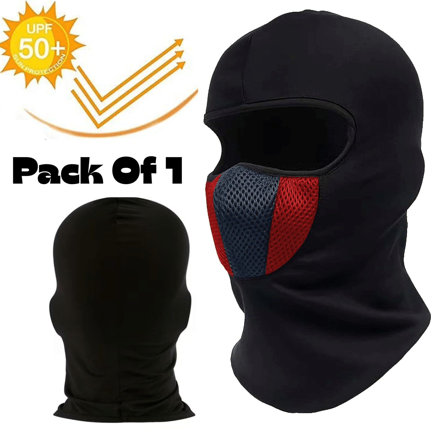     			Aksmit Pack Of 1 Full Face Mask for Riders Anti-Pollution UV Sun Protection Cotton Balaclava Helmet Liner with Air Filter for Men & Women Biker Hiking Cycling Protective Bike Riding Gear (Black & Red)