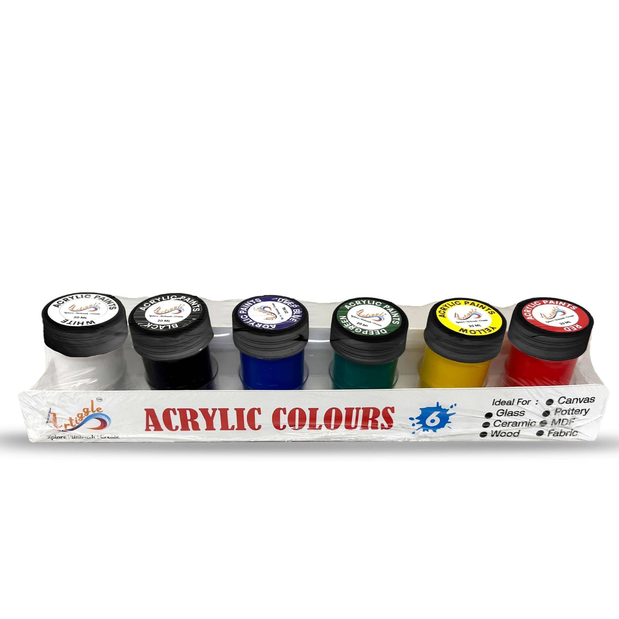     			Artiggle Acrylic Primary Colours | 6 Colours x 20 ml | DIY Paint, Rich Pigment | Multicolour & Multi-surface | Non-Cracking Paint for Canvas, Wood, Leather, Earthenware, Metal (Primary)