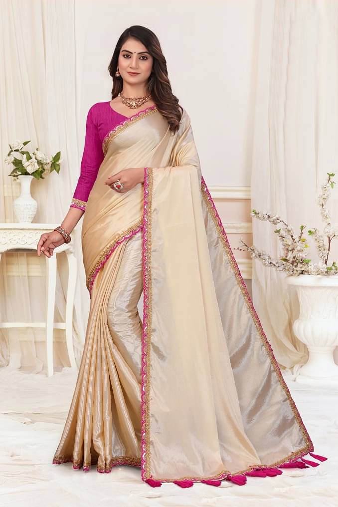     			BATHANI CREATION Chiffon Embroidered Bhagalpuri Saree With Unstitched Blouse Piece ( Cream )
