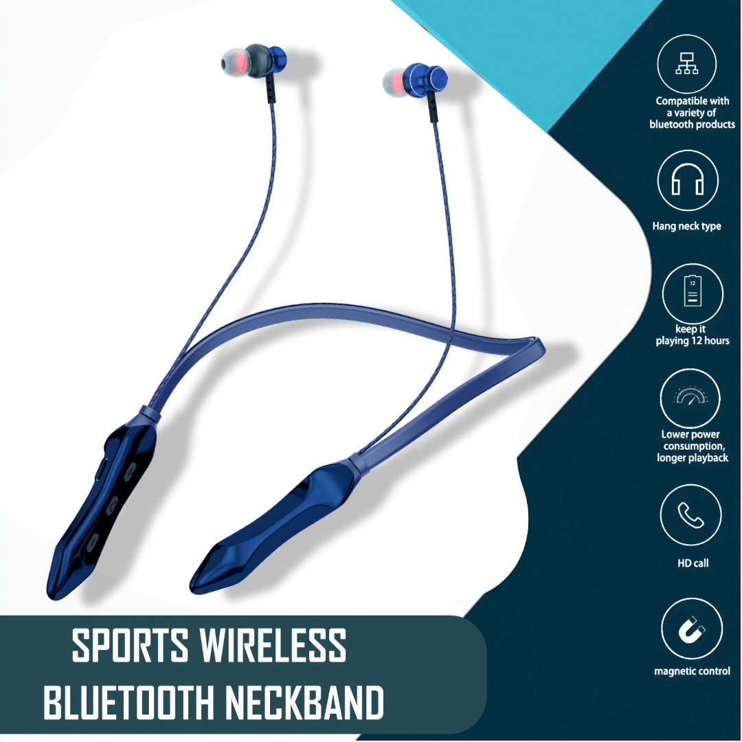     			Bluetooth Neckband Headset S8 – 18H Playtime, High Bass, Stereo Sound, Splash-Proof, In-Ear Wireless Earphones (Black)