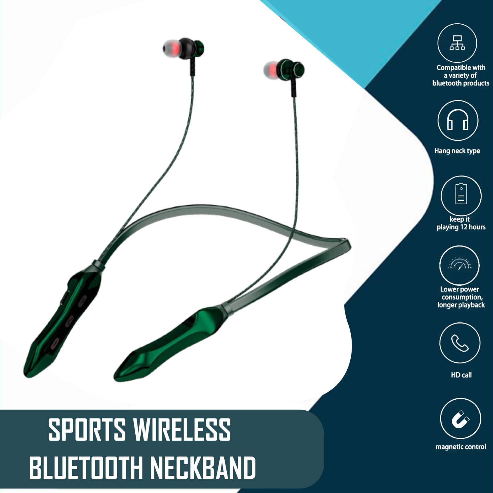     			Bluetooth Neckband Headset S8 – 18H Playtime, High Bass, Stereo Sound, Splash-Proof, In-Ear Wireless Earphones (Black)