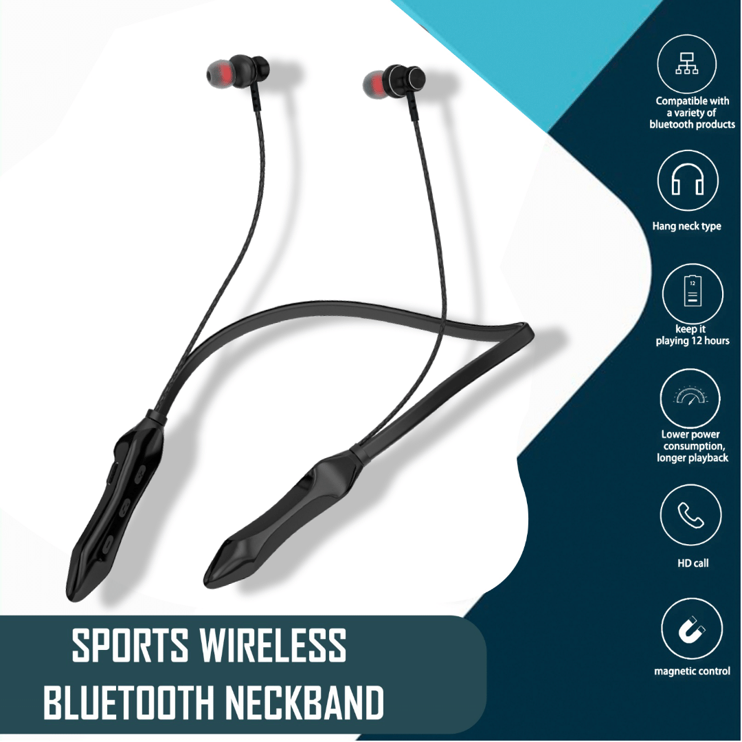     			Bluetooth Neckband Headset S8 – 18H Playtime, High Bass, Stereo Sound, Splash-Proof, In- Wireless Earphones (Black)